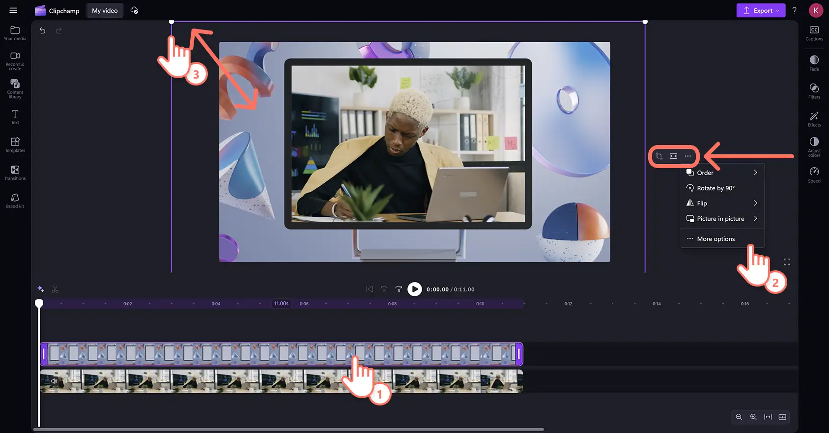 A user customizing a frame overlay in Clipchamp video editor.